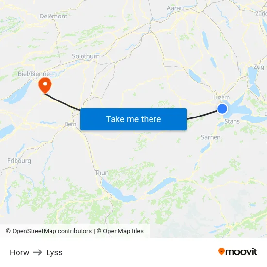 Horw to Lyss map
