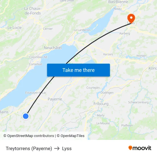 Treytorrens (Payerne) to Lyss map