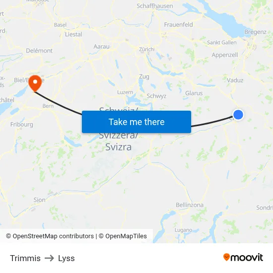 Trimmis to Lyss map