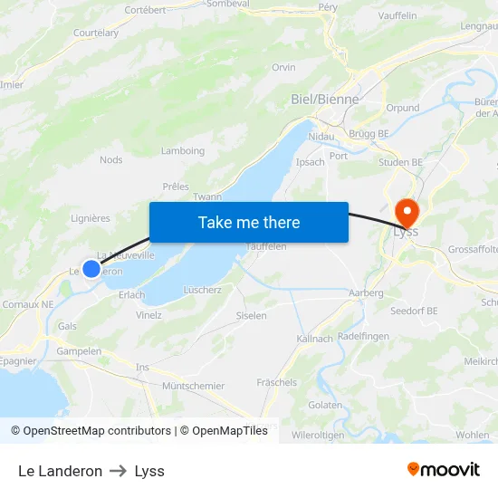 Le Landeron to Lyss map
