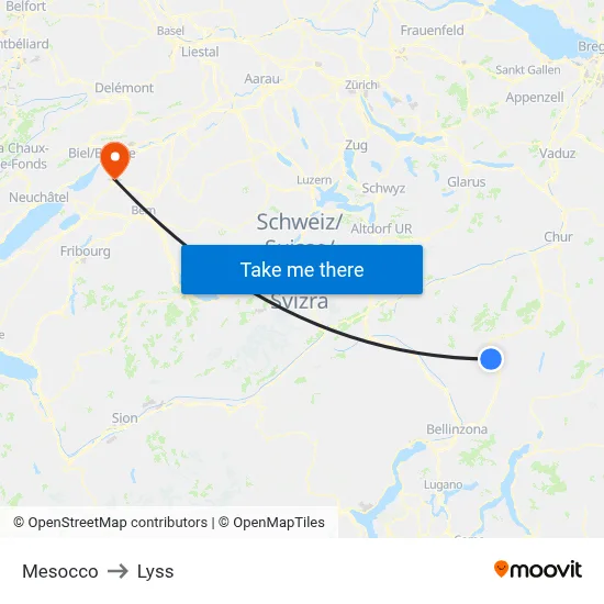 Mesocco to Lyss map