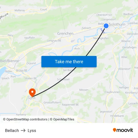 Bellach to Lyss map