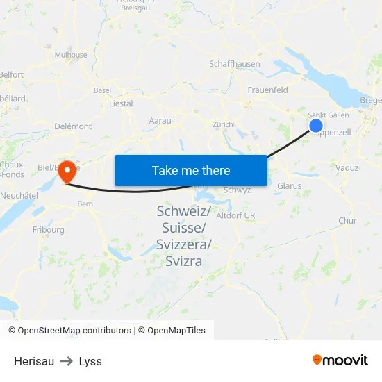Herisau to Lyss map