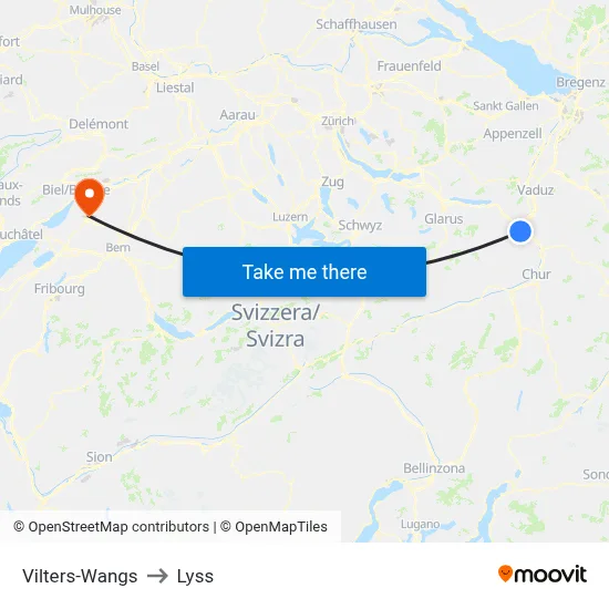 Vilters-Wangs to Lyss map