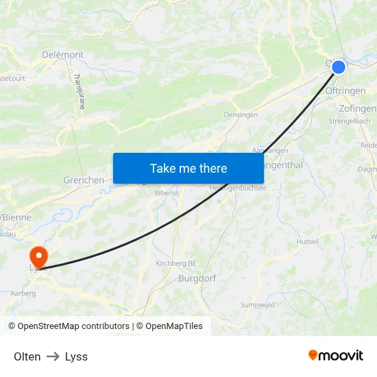 Olten to Lyss map