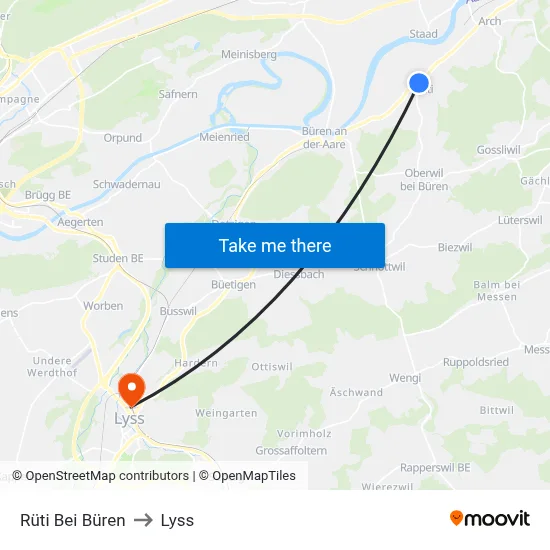 Rüti Bei Büren to Lyss map