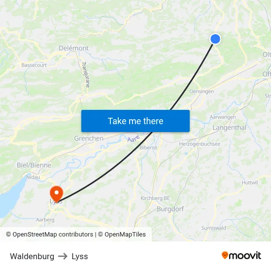 Waldenburg to Lyss map