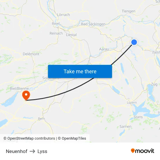 Neuenhof to Lyss map