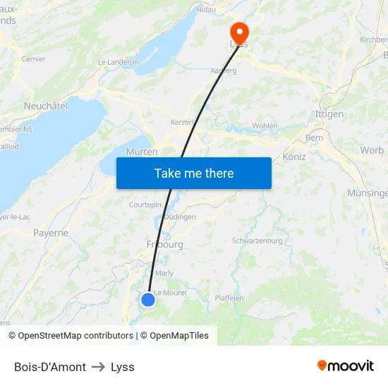 Bois-D’Amont to Lyss map