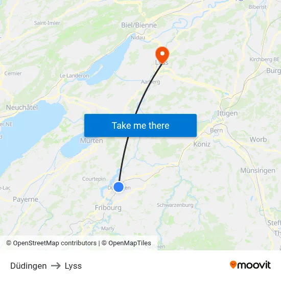 Düdingen to Lyss map