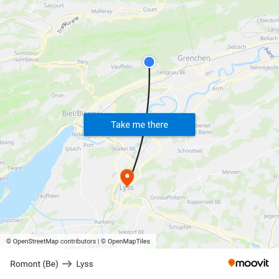 Romont (Be) to Lyss map