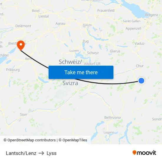 Lantsch/Lenz to Lyss map