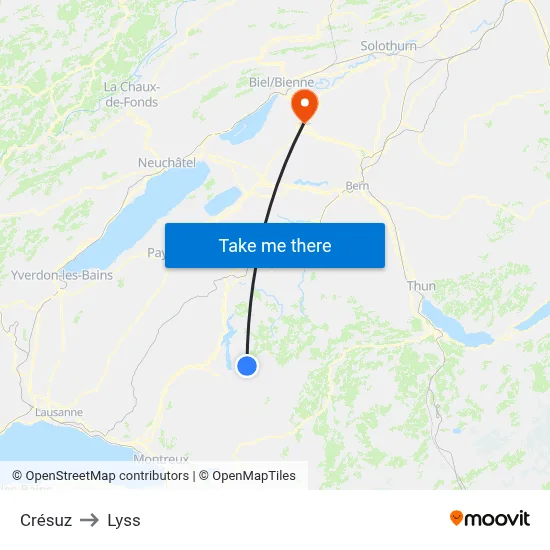 Crésuz to Lyss map