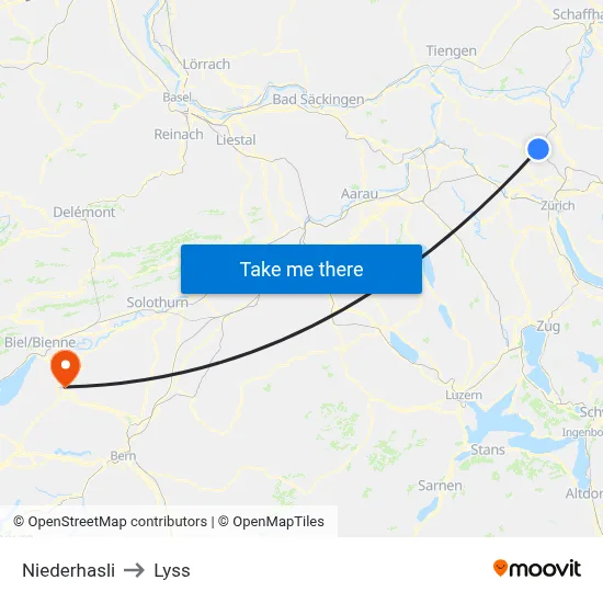 Niederhasli to Lyss map