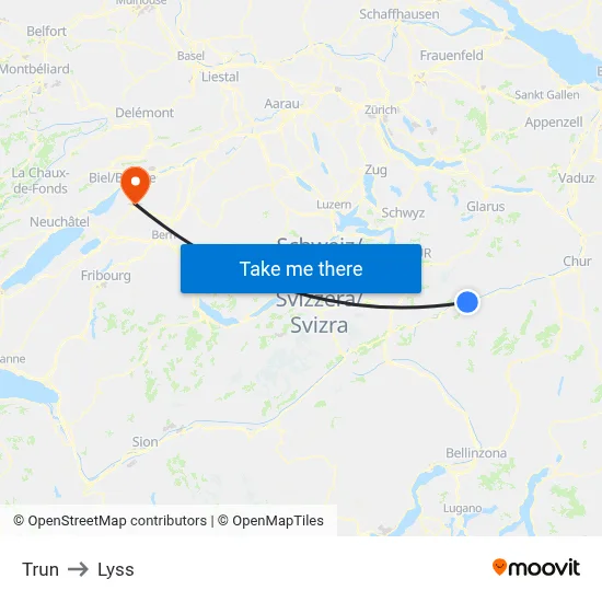 Trun to Lyss map