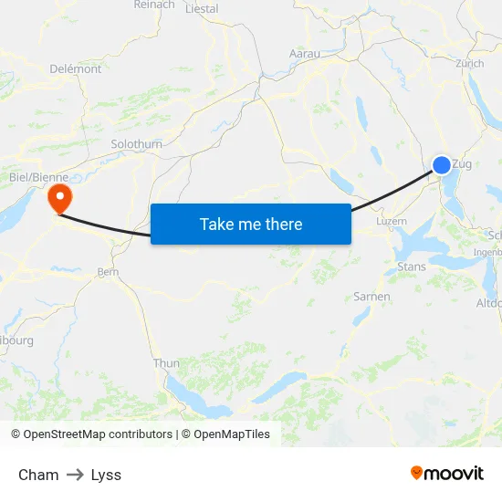 Cham to Lyss map