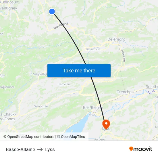 Basse-Allaine to Lyss map