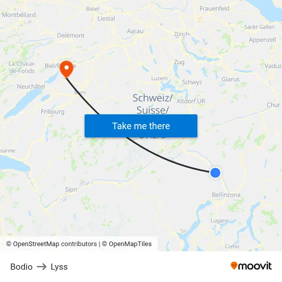Bodio to Lyss map