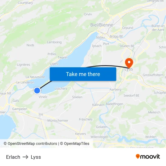 Erlach to Lyss map
