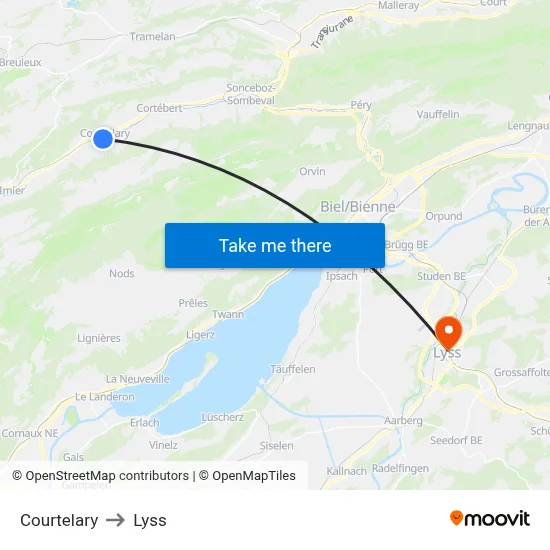 Courtelary to Lyss map