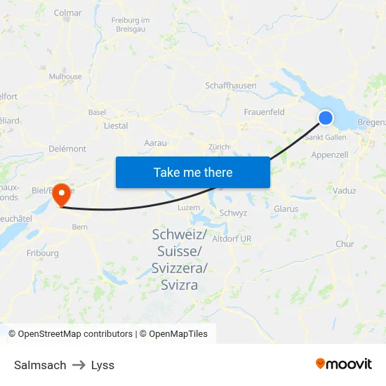 Salmsach to Lyss map