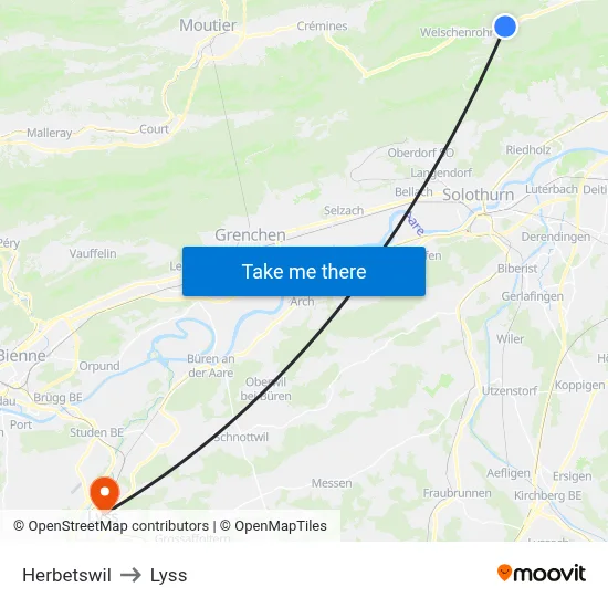 Herbetswil to Lyss map