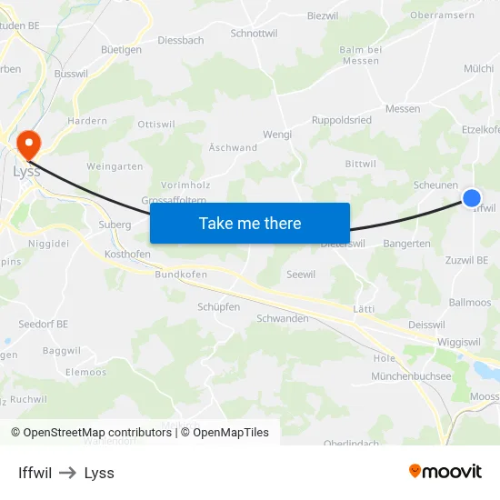 Iffwil to Lyss map