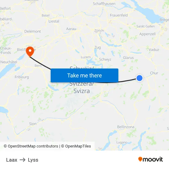 Laax to Lyss map