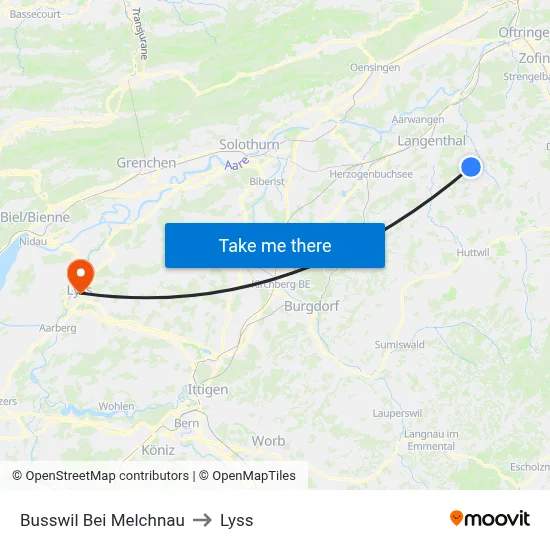 Busswil Bei Melchnau to Lyss map