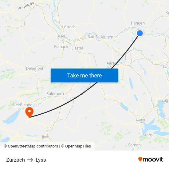 Zurzach to Lyss map