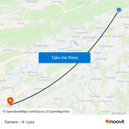 Farnern to Lyss map