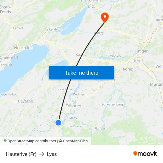 Hauterive (Fr) to Lyss map