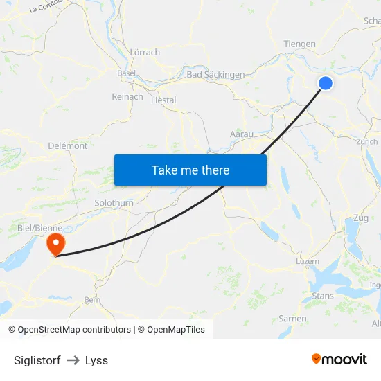 Siglistorf to Lyss map