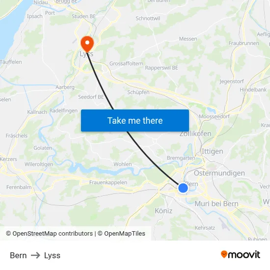Bern to Lyss map