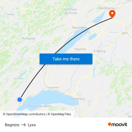 Begnins to Lyss map