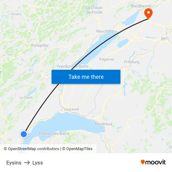 Eysins to Lyss map