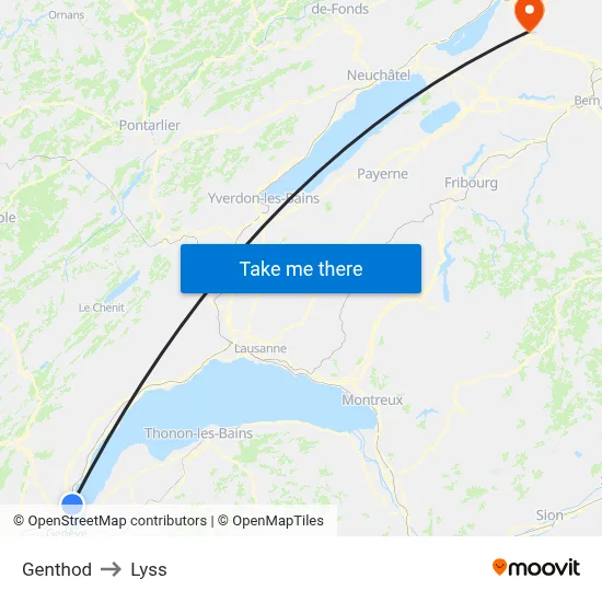 Genthod to Lyss map