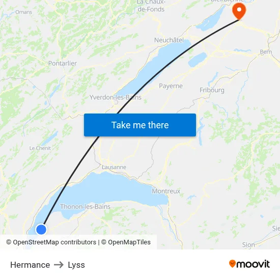 Hermance to Lyss map