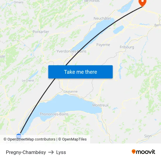 Pregny-Chambésy to Lyss map