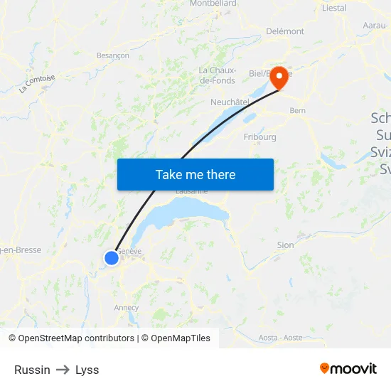 Russin to Lyss map