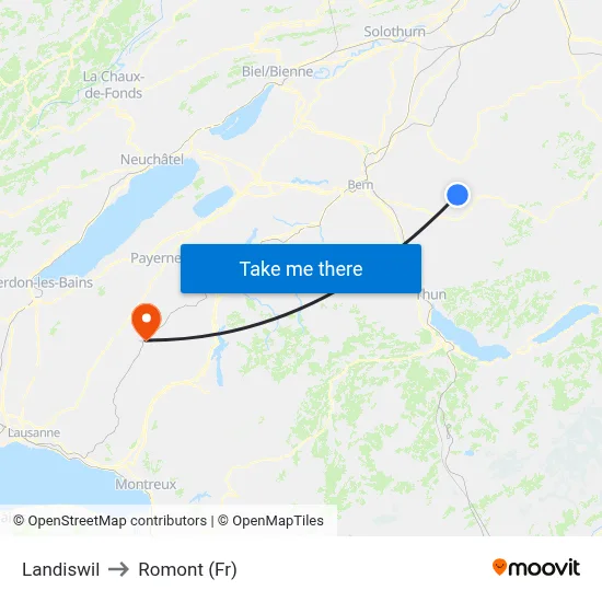 Landiswil to Romont (Fr) map