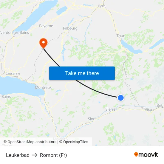 Leukerbad to Romont (Fr) map