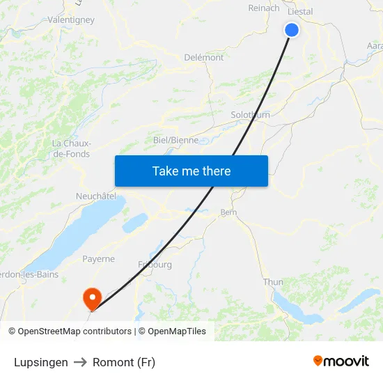 Lupsingen to Romont (Fr) map