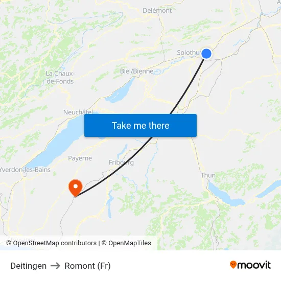 Deitingen to Romont (Fr) map