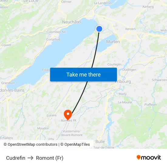 Cudrefin to Romont (Fr) map