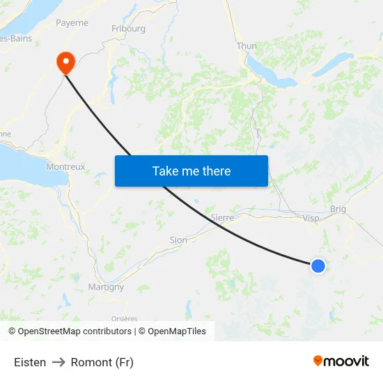 Eisten to Romont (Fr) map