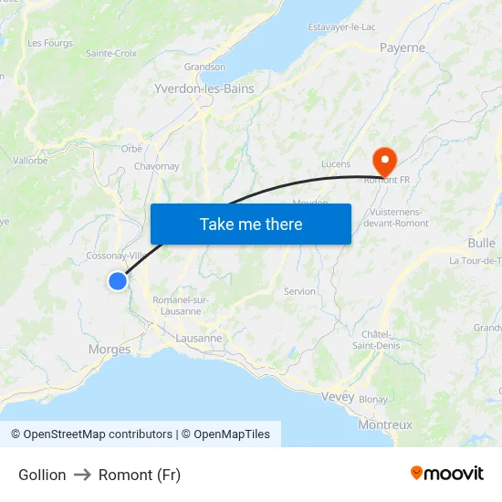 Gollion to Romont (Fr) map