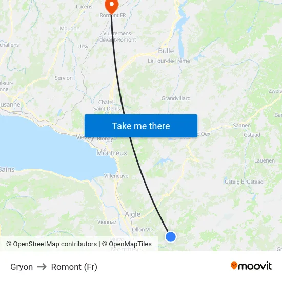 Gryon to Romont (Fr) map