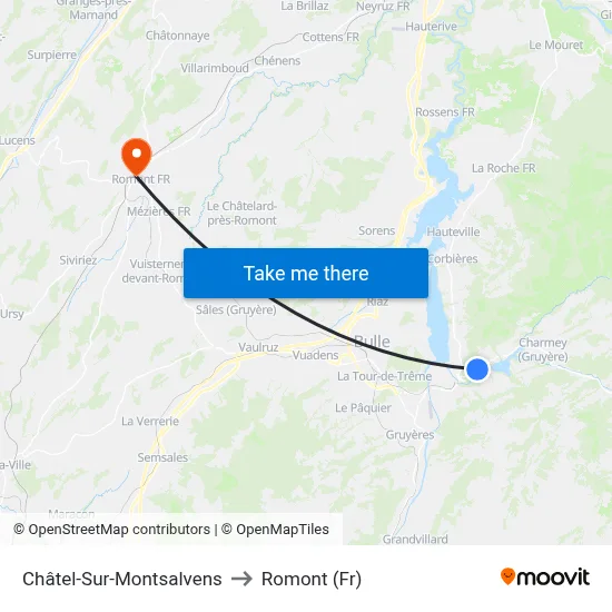 Châtel-Sur-Montsalvens to Romont (Fr) map