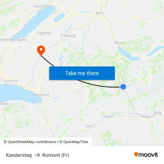 Kandersteg to Romont (Fr) map